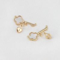 Brass Jewelry Connector, with Shell, Key, golden, 19x8x1mm, Sold By PC