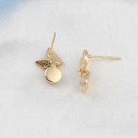 Brass Stud Earring with Shell Butterfly micro pave cubic zirconia golden Sold By PC