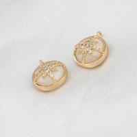 Cubic Zirconia Micro Pave Brass Pendant with Shell Round micro pave cubic zirconia golden Sold By PC