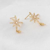 Brass Earring Drop Component, micro pave cubic zirconia, golden, 16x16x2mm, Sold By PC