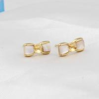 Brass Earring Stud Component with Shell Bowknot golden Sold By PC