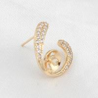 Brass Earring Stud Component micro pave cubic zirconia golden Sold By PC