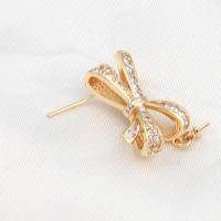 Brass Earring Drop Component, Bowknot, micro pave cubic zirconia, golden, 12x23x5mm, Sold By PC