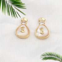 Bijoux pendentifs en laiton, avec coquille, sac d'argent, pavé de micro zircon, doré, 14x10x5mm, Vendu par PC