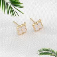 Brass Earring Drop Component, with Shell, Flower, golden, 7x7x1mm, Sold By PC