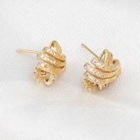 Brass Earring Drop Component, micro pave cubic zirconia, golden, 13x12x5mm, Sold By PC