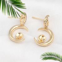 Brass Earring Drop Component Moon micro pave cubic zirconia golden Sold By PC