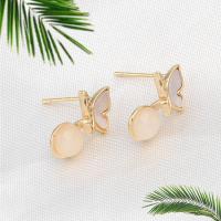 Brass Stud Earring with Shell Flower micro pave cubic zirconia golden Sold By PC