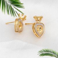 Brass Earring Stud Component with Shell micro pave cubic zirconia golden Sold By PC
