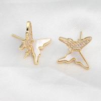 Brass Earring Drop Component with Shell Butterfly micro pave cubic zirconia golden Sold By PC