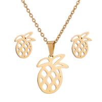 Fashion Stainless Steel Jewelry Sets, Stud Earring & necklace, Pineapple, plated, 2 pieces & fashion jewelry & for woman, more colors for choice, Sold By Set