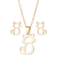 Fashion Stainless Steel Jewelry Sets Stud Earring & necklace Cat plated 2 pieces & fashion jewelry & for woman Sold By Set