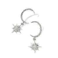 Tibetan Style Drop Earrings, Moon and Star, plated, for woman & with rhinestone, more colors for choice, 45mm, Sold By Pair
