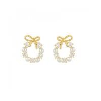 Tibetan Style Drop Earrings, Bowknot, gold color plated, for woman & with rhinestone, golden, 20x15mm, Sold By Pair