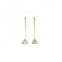 Fashion Fringe Earrings Zinc Alloy with Plastic Pearl Fan gold color plated for woman & with rhinestone golden Sold By Pair