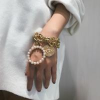 Tibetan Style Bracelet, with Plastic Pearl, with 1.97 extender chain, Round, gold color plated, 2 pieces & rolo chain & for woman, golden, nickel, lead & cadmium free, 45x30mm, Length:Approx 6.5 Inch, Sold By Set