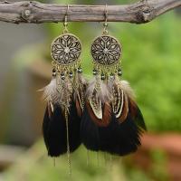 Fashion Feather Earring, Tibetan Style, with Feather, fashion jewelry & for woman, nickel, lead & cadmium free, 100mm, Sold By Pair