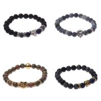 Gemstone Bracelets, Lava, with Effloresce Agate & Tibetan Style, Skull, fashion jewelry & Unisex & different styles for choice, more colors for choice, 70mm, Sold By Strand
