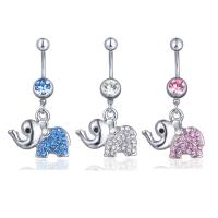 Stainless Steel Belly Ring, 316 Stainless Steel, Elephant, platinum color plated, fashion jewelry & Unisex & with rhinestone, more colors for choice, 5x1.60x11mm, Sold By PC