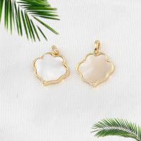 Brass Jewelry Pendants, with White Shell, real gold plated, white, nickel, lead & cadmium free, 12x12x1mm, Sold By PC