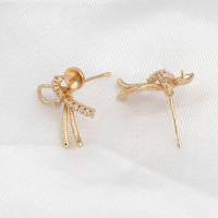 Brass Earring Stud Component Bowknot micro pave cubic zirconia golden Sold By PC
