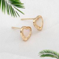 Brass Earring Drop Component, with Shell, Heart, golden, 9x9x1mm, Sold By PC