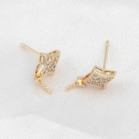 Messing Earring Drop Component, Micro Pave cubic zirconia, gylden, 11x8x3mm, Solgt af PC