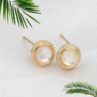 Brass Earring Drop Component, with Shell, Round, golden, 9x9x3mm, Sold By PC