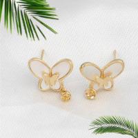 Brass Earring Drop Component with Shell Butterfly golden Sold By PC