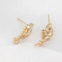 Brass Earring Drop Component, with Shell, micro pave cubic zirconia, golden, 16x7x3mm, Sold By PC