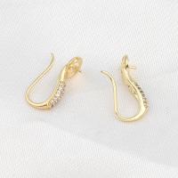 Messing Hook Earwire, Micro Pave cubic zirconia, gylden, 18x18x2mm, Solgt af PC