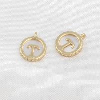 Brass Jewelry Pendants, with Shell, Round, golden, 13x11x2mm, Sold By PC