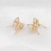 Brass Earring Drop Component Bowknot micro pave cubic zirconia golden Sold By PC
