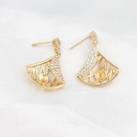 Brass Earring Drop Component, micro pave cubic zirconia, golden, 21x21x4mm, Sold By PC