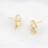 Brass Earring Drop Component with Shell Round micro pave cubic zirconia golden Sold By PC