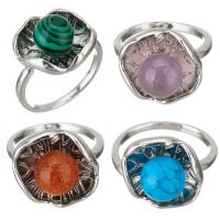 Natural Gemstone Finger Ring, Brass, with Gemstone, fashion jewelry, more colors for choice, 15mm, US Ring Size:8, Sold By PC