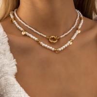 Mode-Multi-Layer-Halskette, Messing, mit Verkupferter Kunststoff & Kunststoff Perlen, goldfarben plattiert, Modeschmuck & für Frau, goldfarben, verkauft von setzen
