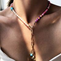 Plastik perle halskæde, Zinc Alloy, med Polymer Clay & Syntetisk Turkis & Plastic Pearl, guldfarve belagt, mode smykker & for kvinde, flerfarvede, Solgt af Strand
