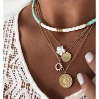 Multi Layer Necklace Zinc Alloy with Polymer Clay Flower gold color plated fashion jewelry & for woman two different colored Sold By Set