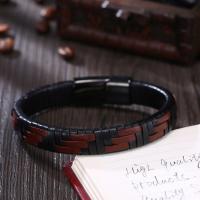 cuir PU bracelet, acier de titane fermoir magnétique, pistolet noir plaqué, motif tissé & pour homme, brun, 15x30mm, Vendu par PC