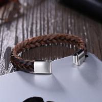 Leather Bracelet, titanium steel magnetic clasp, silver color plated, braided bracelet & for man, brown, 14x29mm, Sold By PC