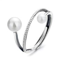 925 Sterling Silver Open Finger Ring, with Plastic Pearl, Adjustable & for woman, silver color, 13mm, Sold By PC