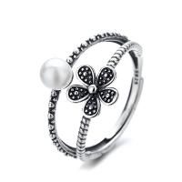 925 Sterling Silver Open Finger Ring, with Plastic Pearl, Double Layer & Adjustable & for woman, silver color, 13mm, Sold By PC