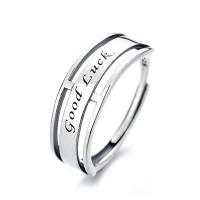 925 Sterling Silver Open Finger Ring, Adjustable & with letter pattern & for woman, silver color, 7mm, Sold By PC