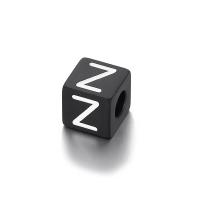 Stainless Steel Large Hole Beads Square gun black plated letters are from A to Z 8mm Sold By PC