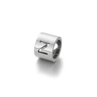 Stainless Steel Large Hole Beads Column silver color plated letters are from A to Z 8mm Sold By Lot