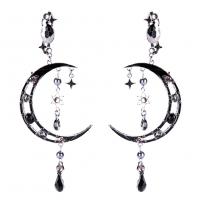 Zinc Alloy Drop Earrings Moon and Star plated fashion jewelry & for woman & enamel & with rhinestone black nickel lead & cadmium free Sold By Pair