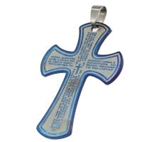 Stainless Steel Cross Pendants, blue, 52x38x1mm, Sold By PC