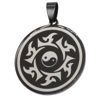 Stainless Steel Pendants, Round, black, 36x33x1mm, Sold By PC