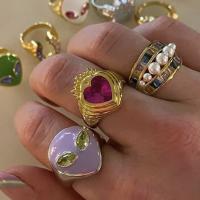 Tibetan Style Finger Ring, Unisex & with pearl & enamel & with rhinestone, more colors for choice, 17mm, Sold By PC